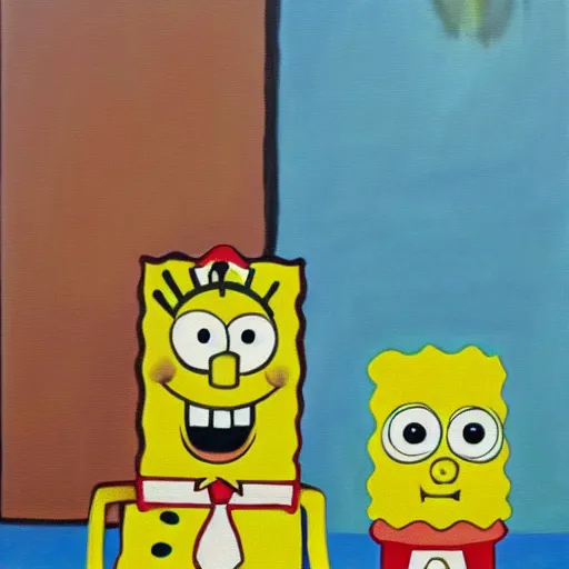 Prompt: a grant wood painting of spongebob squarepants, oil on canvas, art