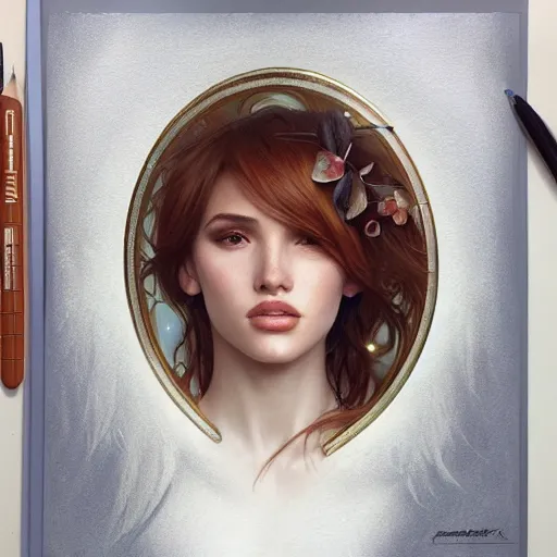 Image similar to ultra realistic illustration, bella thorne as tinder, intricate, elegant, highly detailed, digital painting, artstation, concept art, smooth, sharp focus, illustration, art by artgerm and greg rutkowski and alphonse mucha