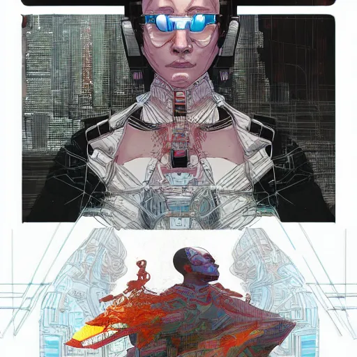 Prompt: comic book illustration, a portrait of a cybernetic monk meditating, cyberpunk concept art by josan gonzales and wlop, highly detailed, intricate, sci-fi, sharp focus, Trending on Artstation HQ, deviantart