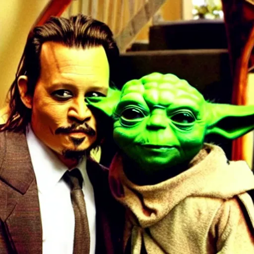 Prompt: Yoda hanging out with Johnny Depp