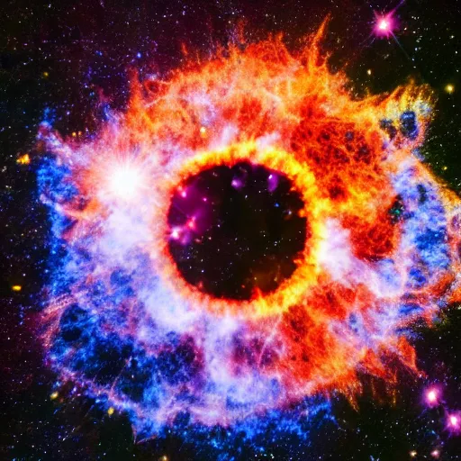 Prompt: a supernova explosion in the shape of a peace sign, space photography, high quality, 8 k,