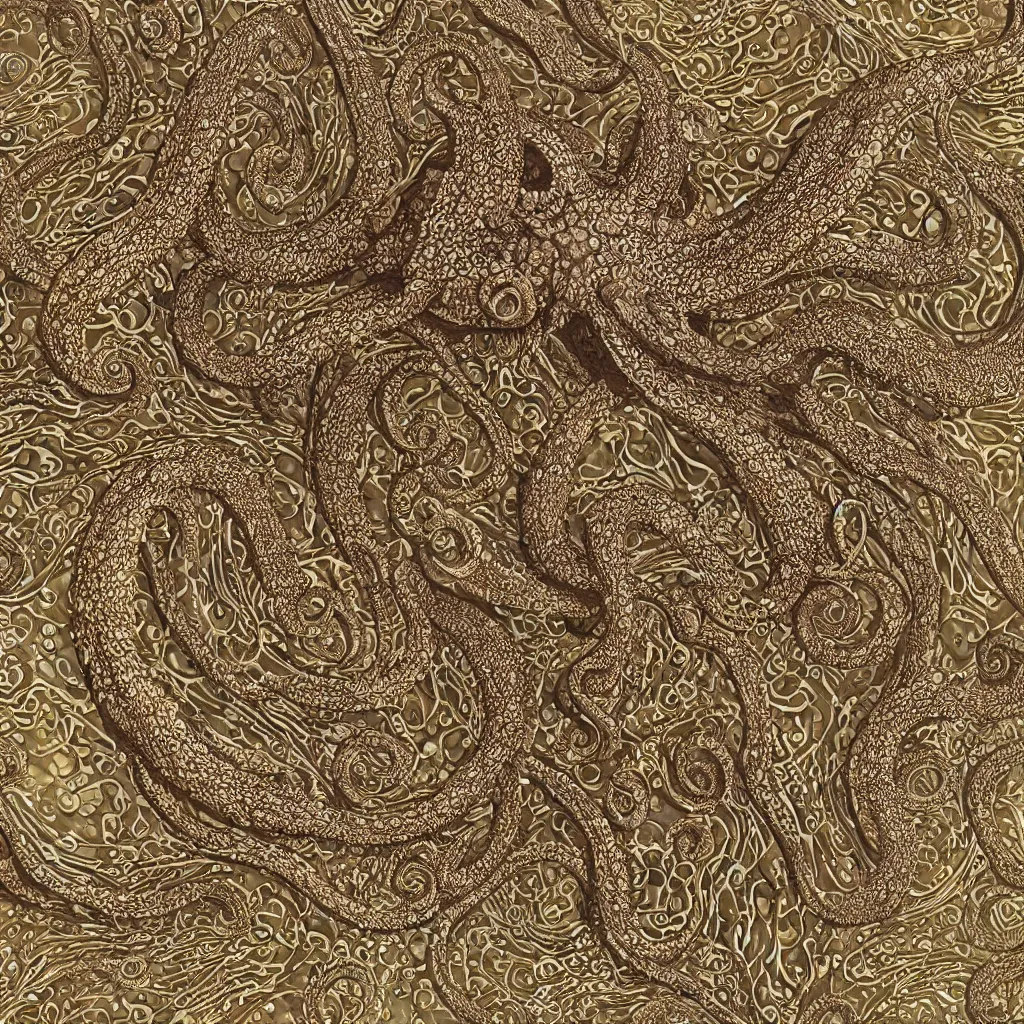 Prompt: complexoctopus skin by ernst haeckel, closeup, fractal engravings, sea horse, realistic cinema 4 d render, beach sand background, clear focus, very coherent, very detailed