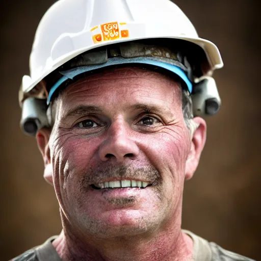 Image similar to a portrait photograph of a funny, hardworking, roughneck, 4 9 - year - old american oil - and - gas worker canon 8 5 mm f 1. 2 photograph head and shoulders portrait