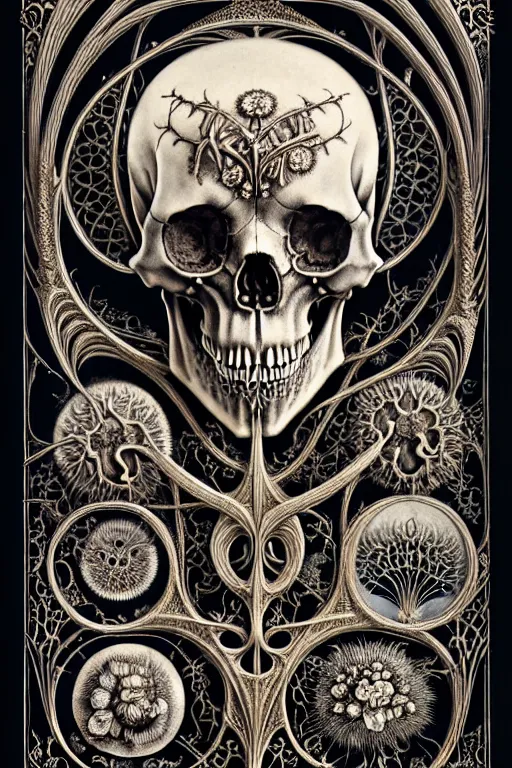 Image similar to art forms of nature by ernst haeckel, memento mori by arthur rackham, ornate antique porcelain beautiful skull mask, ultrasharp, photorealistic, hyperdetailed, octane render, polished, art nouveau, neo - gothic, gothic, intricate ornamental organic filigree, art nouveau botanicals, art forms of nature by ernst haeckel, horizontal symmetry, symbolist, visionary