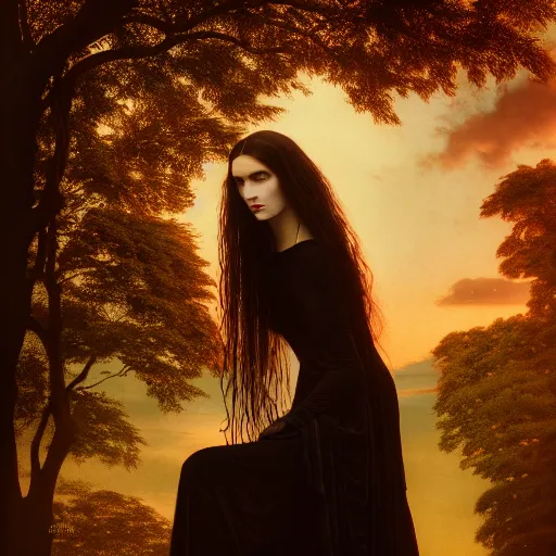 Image similar to photographic portrait of a stunningly beautiful gothic art nouveau secessionist movement female in soft dreamy light at sunset, contemporary fashion shoot, by edward robert hughes, annie leibovitz and steve mccurry, david lazar, jimmy nelsson, breathtaking, 8 k resolution, extremely detailed, beautiful, establishing shot, artistic, hyperrealistic, beautiful face, octane render