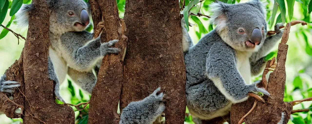 Image similar to 1 koala eating spaghetti from a tree, in the style of national geographic, canon 5 0 mm, film, kodachrome, retro, muted