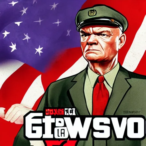 Image similar to dwight eisenhower in gta v, cover art by stephen bliss, boxart, loadscreen