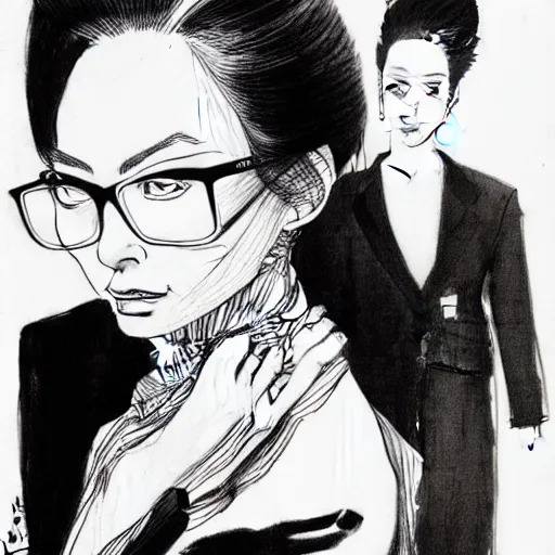 Image similar to ink drawing portrait of a woman in suit by kim jung gi