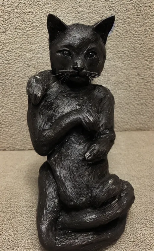 Image similar to a sculpture made from wax of a kitten.