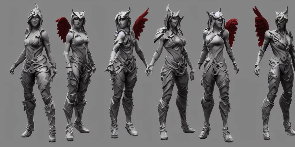 Image similar to full-body character sheet of angel and heaven accurate face deatails ,intense detail,highly detailed faces for the video game ‘fortnite’ by Epic Games, 3d render, octane render, 4K, volumetric, trending on art station