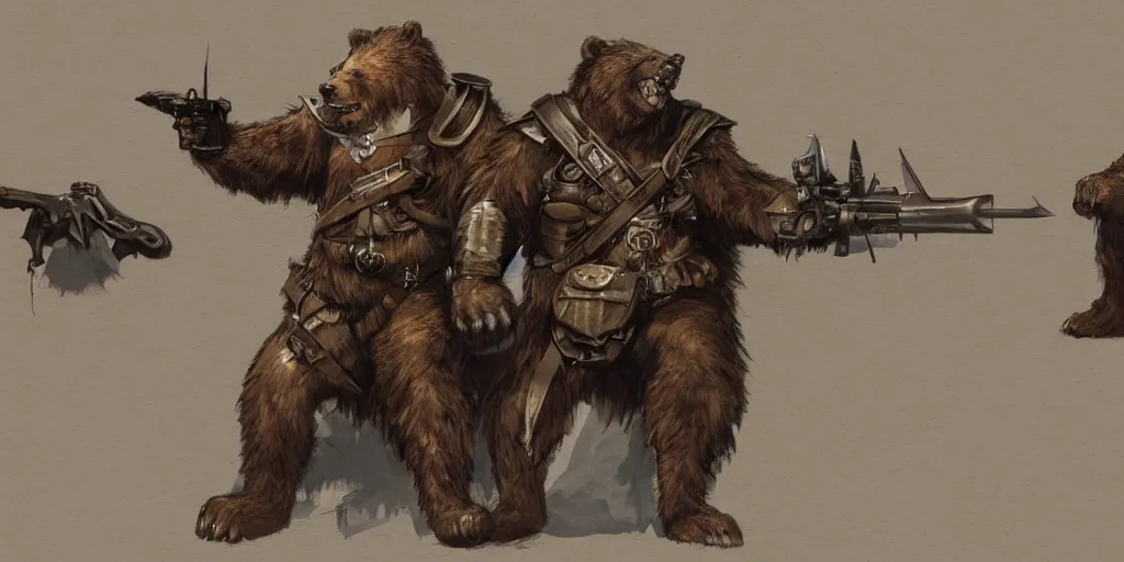 Prompt: concept art of a high fantasy ww1 bear beast-man soldier using a ray gun trending on artstation, detailed high resolution