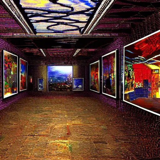 Image similar to virtual art museum in a 9 0 s video game, net art!, ps 2 graphics!, digital rendering, liminal space!, hd, intricate, detailed