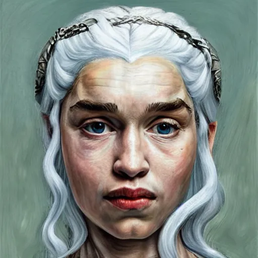 Prompt: high quality high detail painting by lucian freud, hd, daenerys targaryen