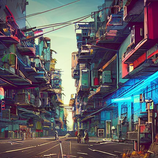 Prompt: barrio conurbano bonaerense in a cyberpunk style