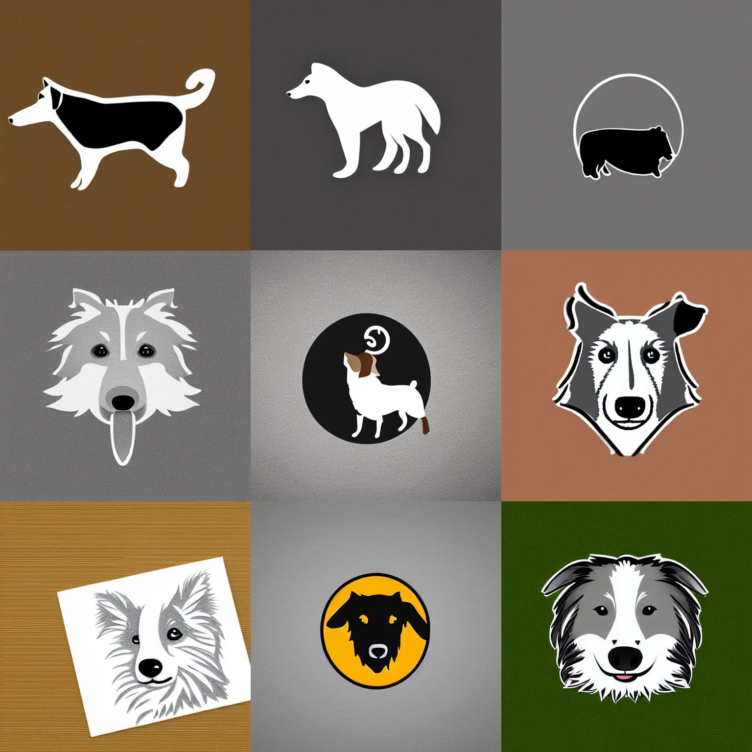 Prompt: a vectorial logo of a side of a shetland sheepdog, trending on dribbble, monochrome