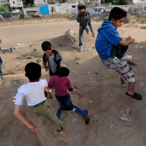 Image similar to kids in gaza strip battling each other with digimons