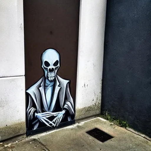 Image similar to street art of the grim reaper sitting on the toilet