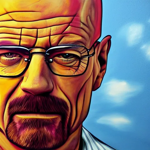 Prompt: graffiti painting of walter white, ultra high detail, 8 k.