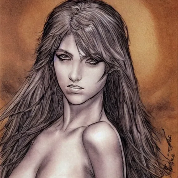 Image similar to a highly detailed portrait in the style of milo manara and in the style of luis royo.