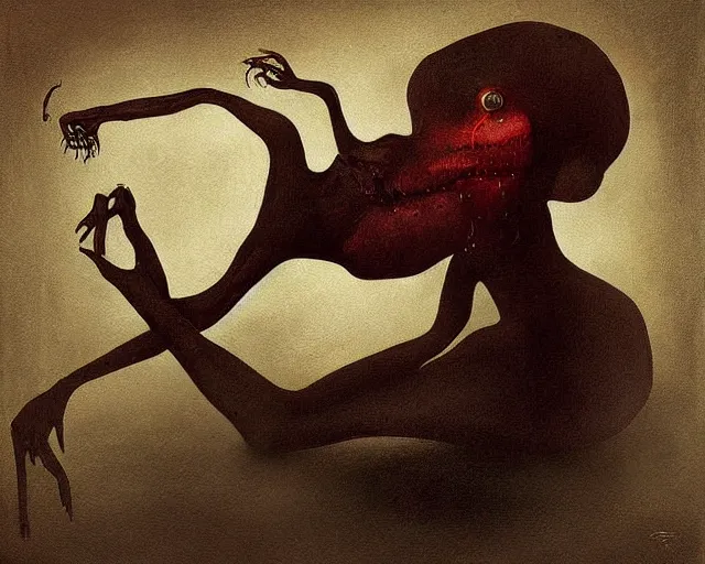 Prompt: a surreal painting a painting of a strange creature, by anja millen