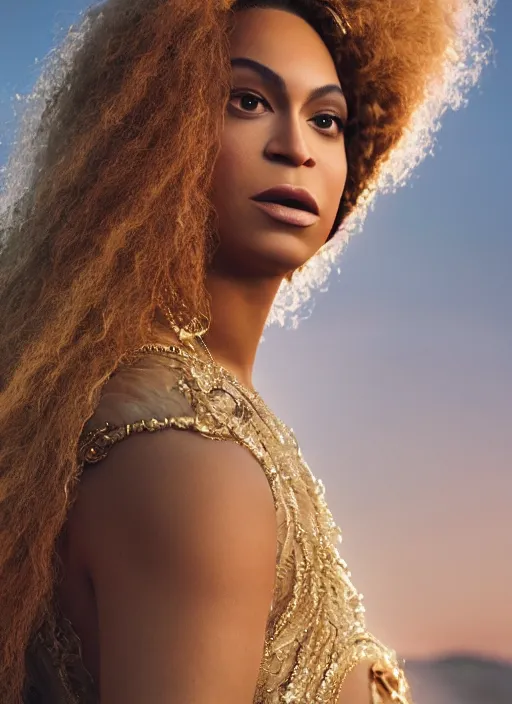 Image similar to photographic portrait of a stunningly beautiful renaissance beyonce with soft makeup in soft dreamy light at sunset, royal themed, contemporary fashion shoot, by edward robert hughes, annie leibovitz and steve mccurry, david lazar, jimmy nelsson, breathtaking, 8 k resolution, extremely detailed, beautiful, establishing shot, artistic, hyperrealistic, beautiful face, octane render