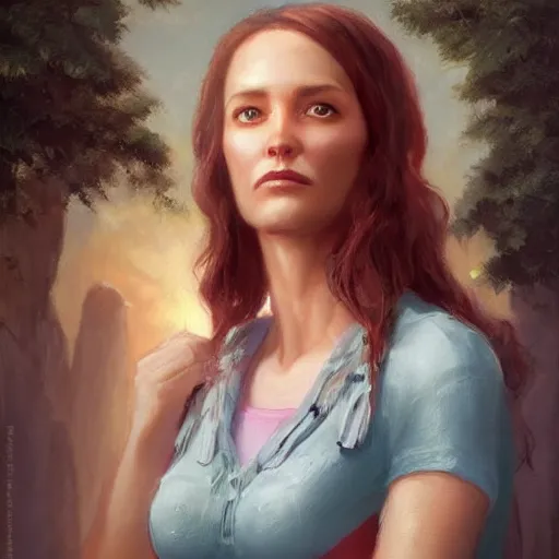 Image similar to portrait of an american woman ( 3 5 ) from the united states of america in 2 0 2 1, an oil painting by ross tran and thomas kincade