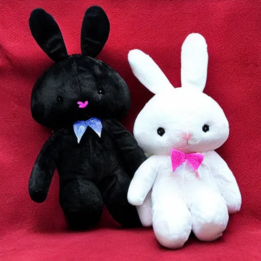 Image similar to single plush stuffed animal bunny, soft fabric, marketing, bright, colorful, void, slightly off, kawaii, creepy, dark color, kids toy