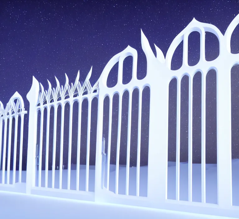 Prompt: a very detailed concept art of intricate and minimalistic white gates to aurora borealis, trending on artstation, symmetry, digital art, 4 k, hyper realistic, octane render, sharp focus