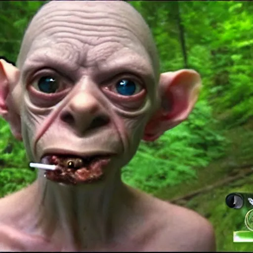 Image similar to gollum smokes cig trail cam footage