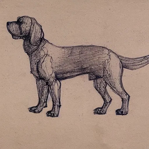 Image similar to a blueprint sketch of a dog by leonardo da vinci