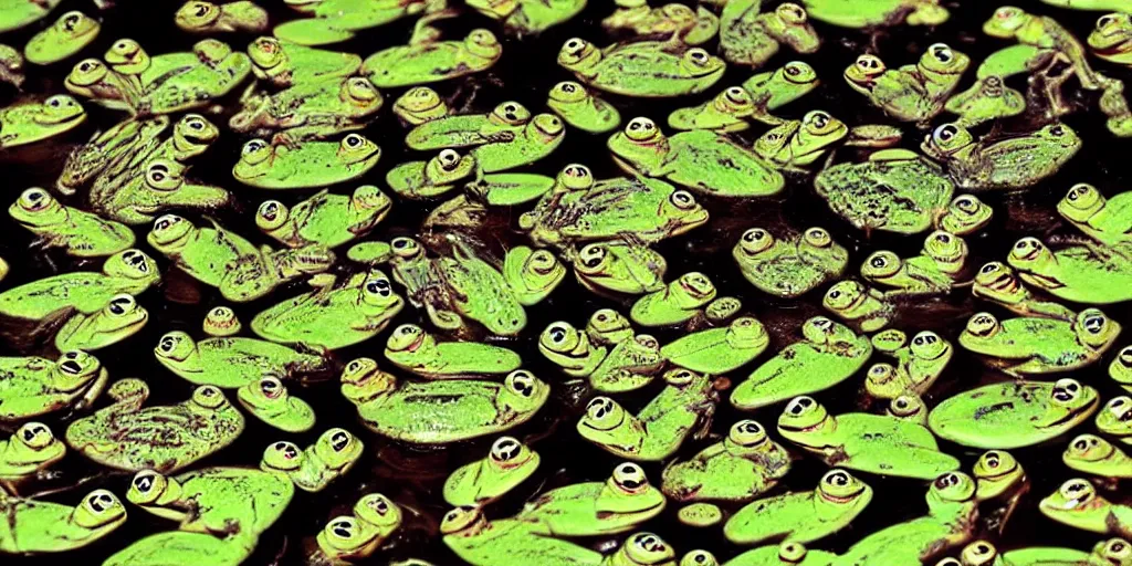 Prompt: frog frog frog, lots of frogs, frogs, wow frogs, look at those frogs, damn that’s a lot of frogs