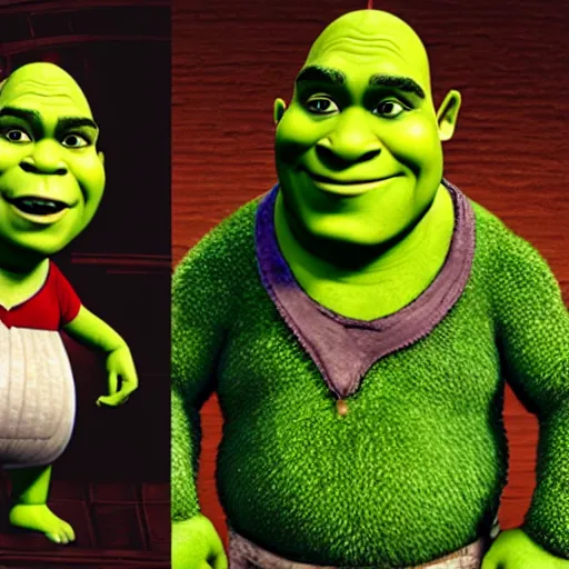 Image similar to shrek wearing clothes