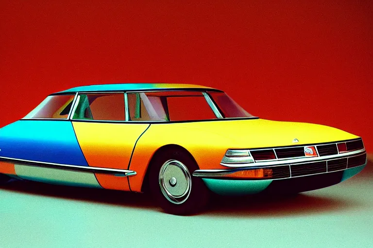 Image similar to designed by Giorgetto Giugiaro stylized poser of a single 1972 Citroen DS, neon lights, ektachrome photograph, volumetric lighting, f8 aperture, cinematic Eastman 5384 film