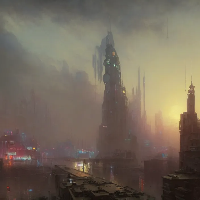 Prompt: a beautiful painting of a cyberpunk city on the wasteland by ivan aivazovsky and greg rutkowski and james gurney and frank lloyd and sung choi, in style of impressionnisme. hyper detailed, sharp focus, soft light. unreal engine 5 lumen. ray tracing. trending on artstation. oil on canvas