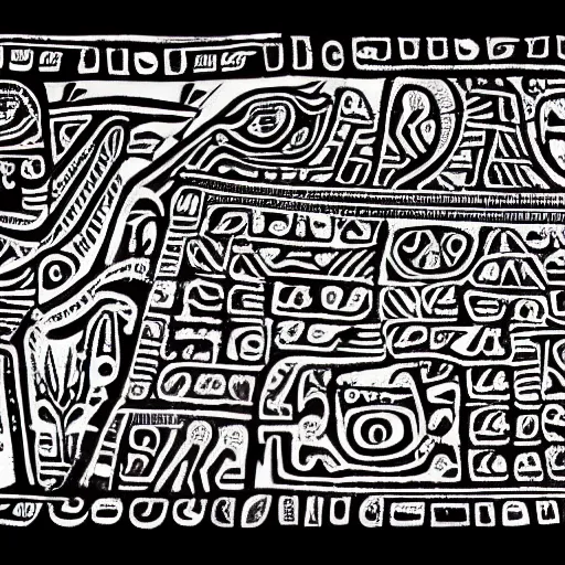 Image similar to a high detailed picture of a crowd worshiping an alien ship in mayan hieroglyphics style 4k