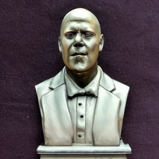 Prompt: metal bust of artist christian funnell, accurate likeness