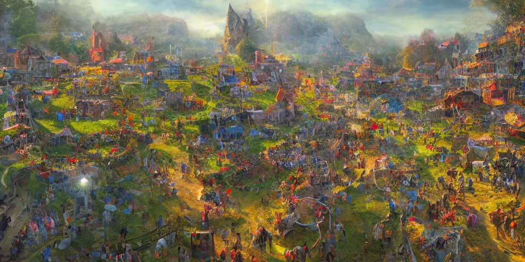 Image similar to and when this happens, and when we allow freedom ring, when we let it ring from every village and every hamlet, from every state and every city, ultrafine highly detailed hyper colorful illustration, sharp focus, rozalski, unreal engine highly rendered, global illumination, radiant light, intricate and detailed environment