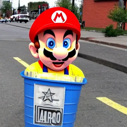 Image similar to super mario throwing away some trash