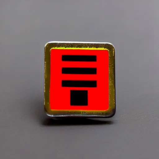 Image similar to a retro minimalistic square enamel pin of a retro minimalistic clean fire warning label, smooth curves