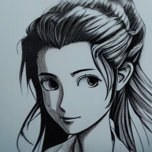 Prompt: daydreaming Aerith Gainsborough close-up portrait looking straight on, complex artistic color ink pen sketch illustration, full detail, gentle shadowing, fully immersive reflections and particle effects, chromatic aberration.