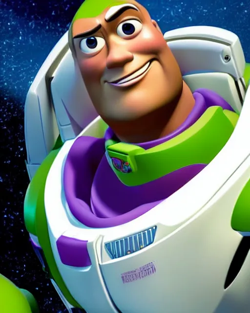 Image similar to Film still close-up shot of Dwayne Johnson as Buzz Lightyear in the movie Toy Story 3. Photographic, photography