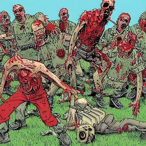 Prompt: zombie apocalypse by geof darrow, detailed