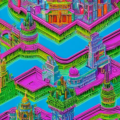 Prompt: a detailed illustration of a palace by lisa frank, tim hildebrandt, dan mumford, trending on artstation, wallpaper 4 k