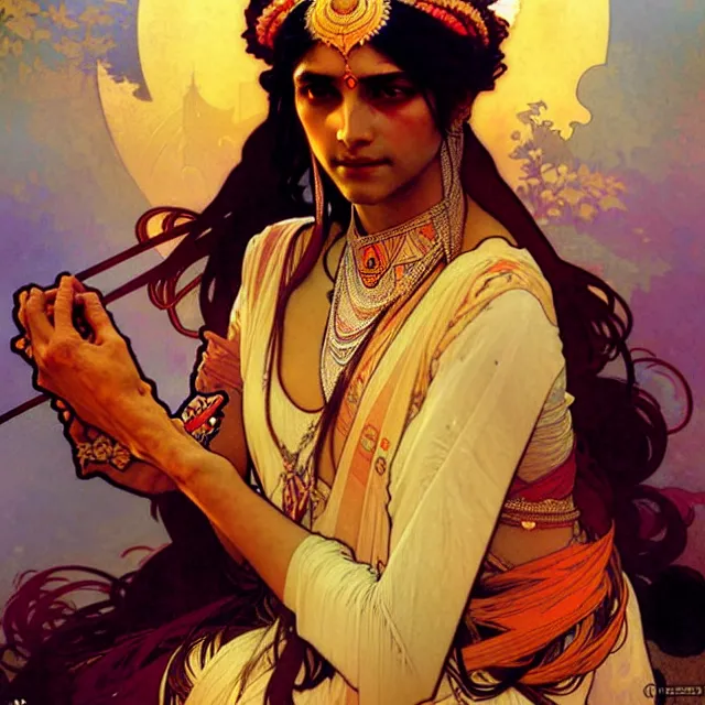 Image similar to an indian princess, art by alphonse mucha and greg rutkowski, elegant, extremely detailed