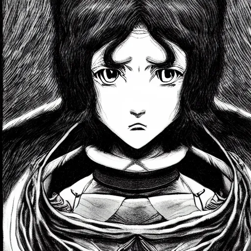 Prompt: portrait of zandaya in the style of berserk, by kentaro miura