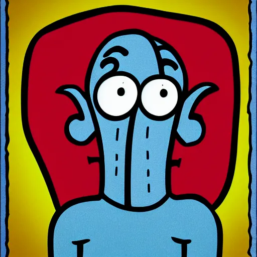 Image similar to handsome squidward, male portrait, colorful, pop art style