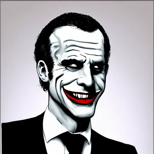 Image similar to [portrait of Macron as the Joker]