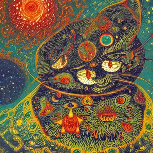 Prompt: Liminal space in outer space by Louis Wain