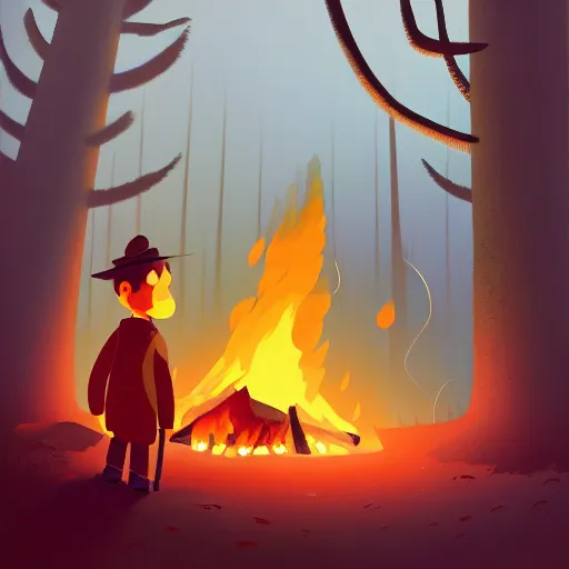 Prompt: goro fujita ilustration hiker around a fire in the woods, painting by goro fujita, sharp focus, highly detailed, artstation