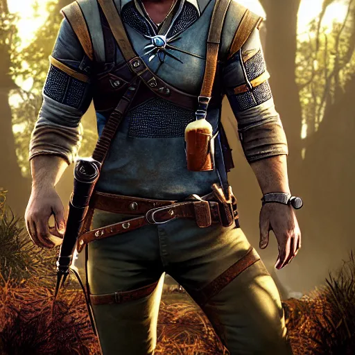 Image similar to nathan drake!!! as the witcher, the witcher 3, geralt of rivia